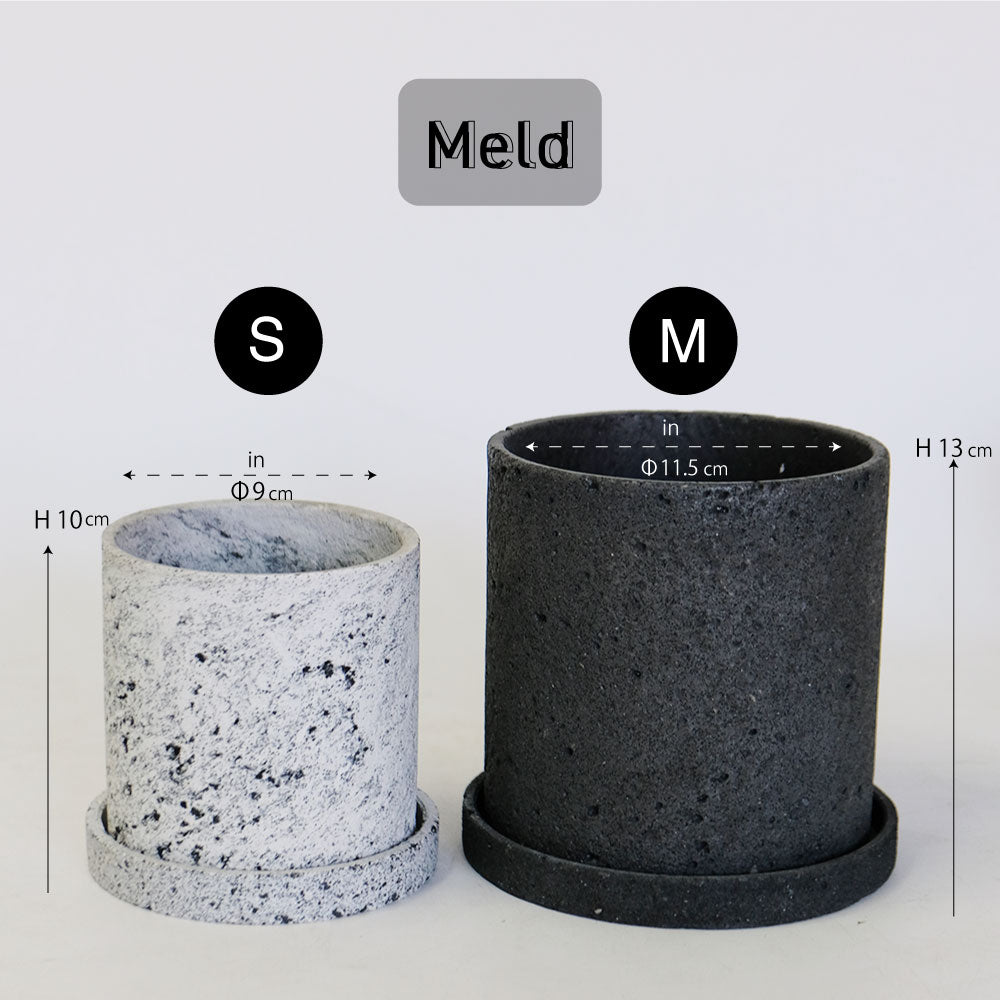 植木鉢 おしゃれ Meld 受皿付き 底穴有り 人口石材 シンプル シリンダー モノトーン シック 径10-13cm 高10-13cm S/Mサイズ tronco