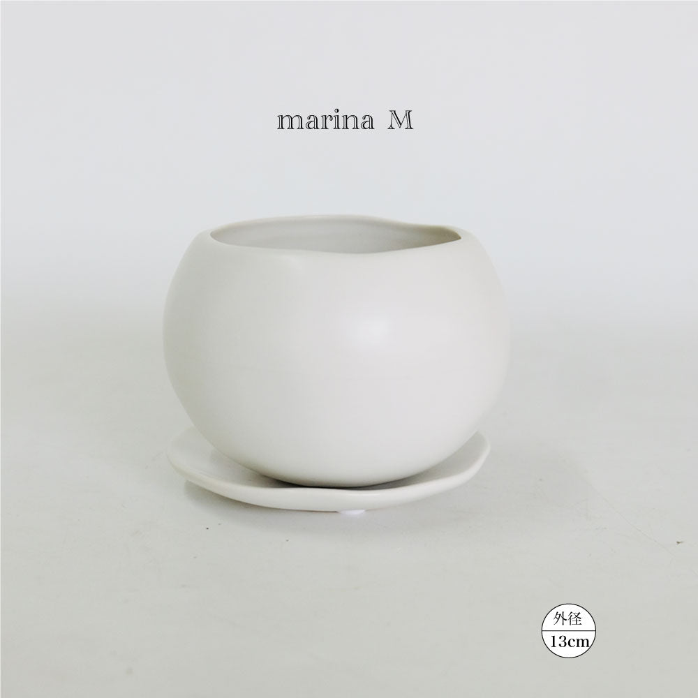 植木鉢 おしゃれ マリナ受皿付 ss-M 陶器 和風 セラミック 釉薬 径8cm 高6cm 底穴あり コノフィツム ミニサボテン