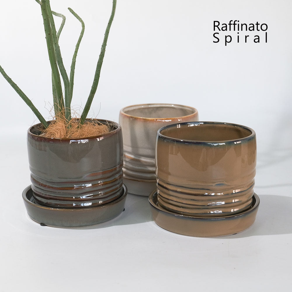 陶器鉢おしゃれ Raffinato Spiral pot 底穴あり セラミック鉢 径12.5cm 高10.5cm