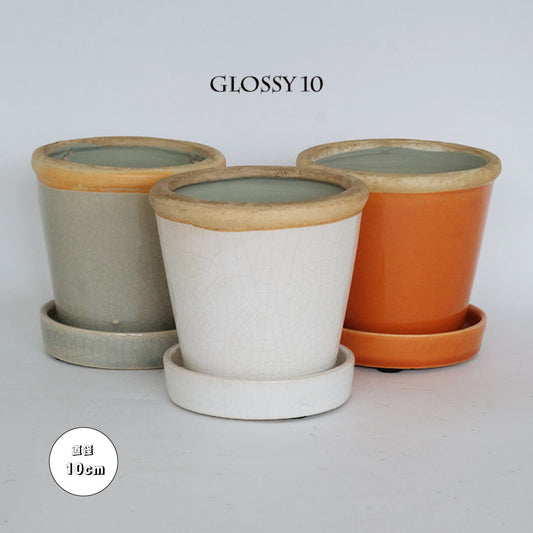 植木鉢  glossy pot 10 おしゃれ 陶器鉢 パステルカラーカラフル 径10cm 高9cm 底穴あり