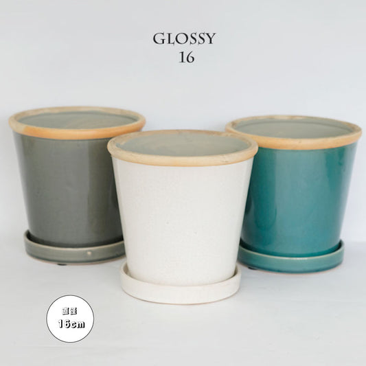 植木鉢  glossy pot 16 おしゃれ 陶器鉢 パステルカラー カラフル 径16cm 高16cm 底穴あり
