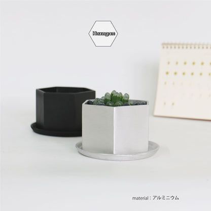 植木鉢 おしゃれ かわいい ヘキサゴンポット受皿付 径10.5cm 高7cm