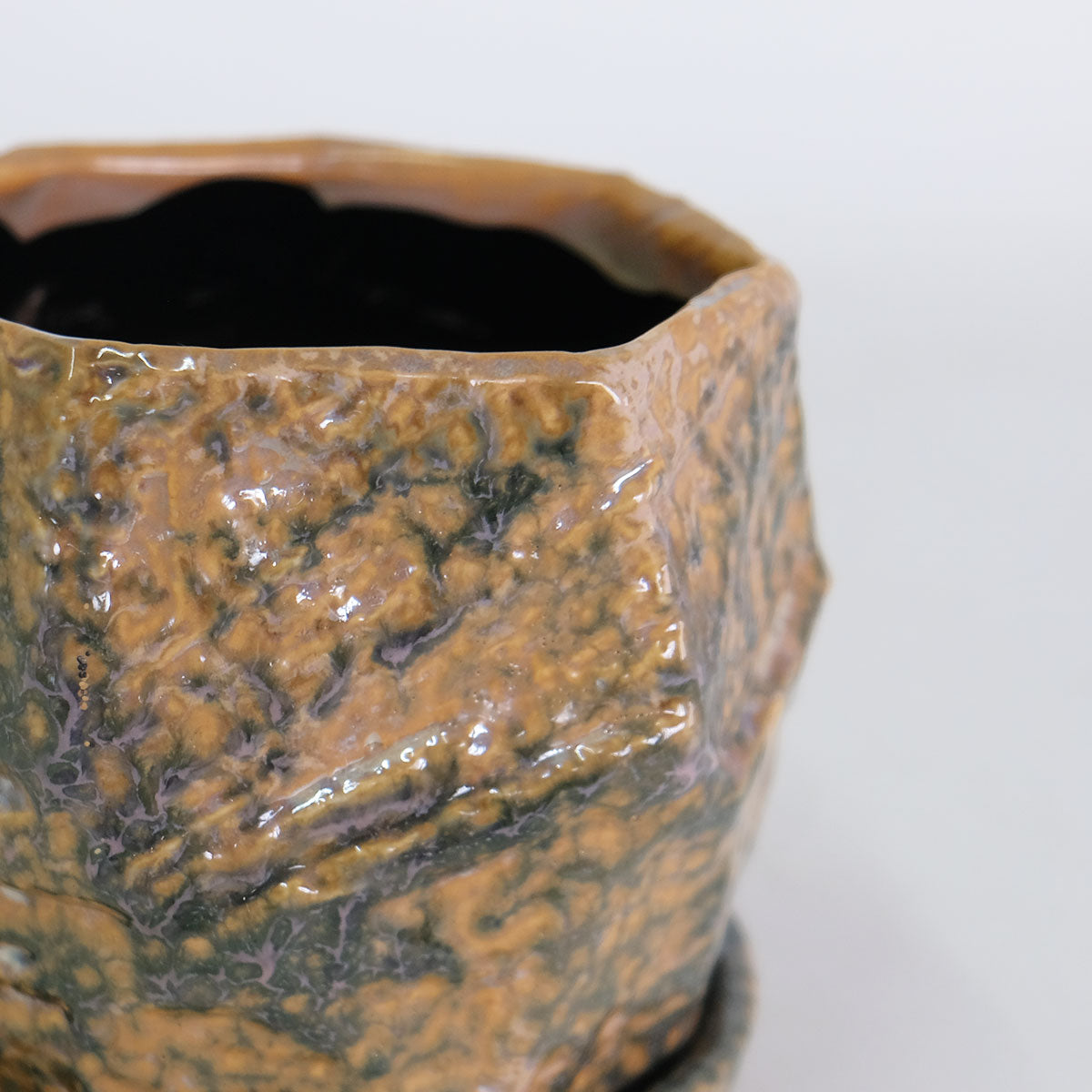 植木鉢 おしゃれ  カリグラフィ11 受皿付 ミニ鉢 ユニークフォルム多面形 径11cm 高11cm 底穴あり