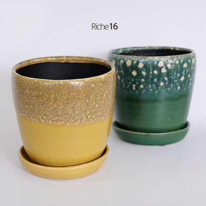 植木鉢 おしゃれ リッシュ16 セラミック鉢 陶器 受皿付 径16cm 高15cm 底穴あり