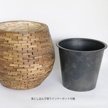 ウッドモザイクポット32  インナーポット付き 鉢カバー 木製 径30cm 高25cm