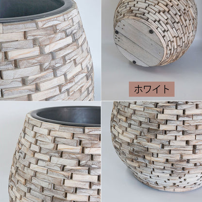 ウッドモザイクポット32  インナーポット付き 鉢カバー 木製 径30cm 高25cm