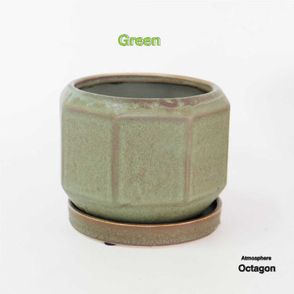 Atmosphere Octagon 受皿付き 底穴有り 八角形 縁起物 シンプル 植木鉢 おしゃれ 幅13cm 奥行13cm 高10.5cm グリーン セピア モカ ３カラー トロンコ tronc