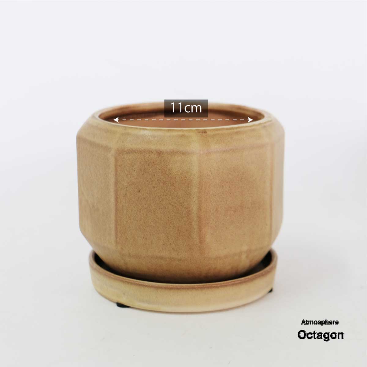 Atmosphere Octagon 受皿付き 底穴有り 八角形 縁起物 シンプル 植木鉢 おしゃれ 幅13cm 奥行13cm 高10.5cm グリーン セピア モカ ３カラー トロンコ tronc