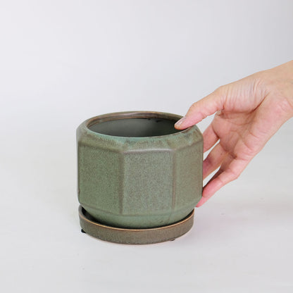 Atmosphere Octagon 受皿付き 底穴有り 八角形 縁起物 シンプル 植木鉢 おしゃれ 幅13cm 奥行13cm 高10.5cm グリーン セピア モカ ３カラー トロンコ tronc