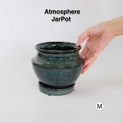 Atmosphere JarPot 【S/M】受皿付き 底穴有り 壺型 シンプル 植木鉢 おしゃれ S径φ12cm 高11cm M径φ16cm 高13cm　ホワイト ターコイズ ブラウン ３カラー