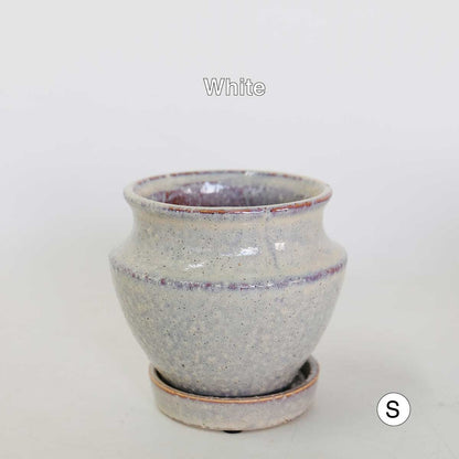 Atmosphere JarPot 【S/M】受皿付き 底穴有り 壺型 シンプル 植木鉢 おしゃれ S径φ12cm 高11cm M径φ16cm 高13cm　ホワイト ターコイズ ブラウン ３カラー