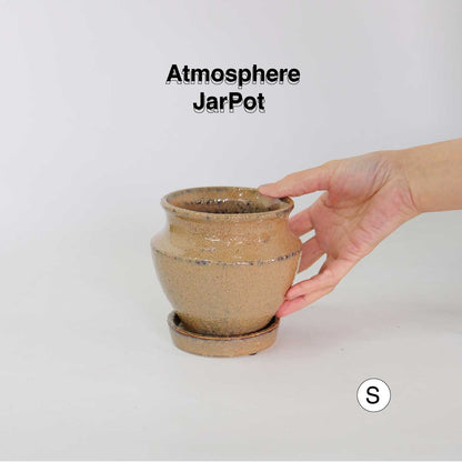 Atmosphere JarPot 【S/M】受皿付き 底穴有り 壺型 シンプル 植木鉢 おしゃれ S径φ12cm 高11cm M径φ16cm 高13cm　ホワイト ターコイズ ブラウン ３カラー