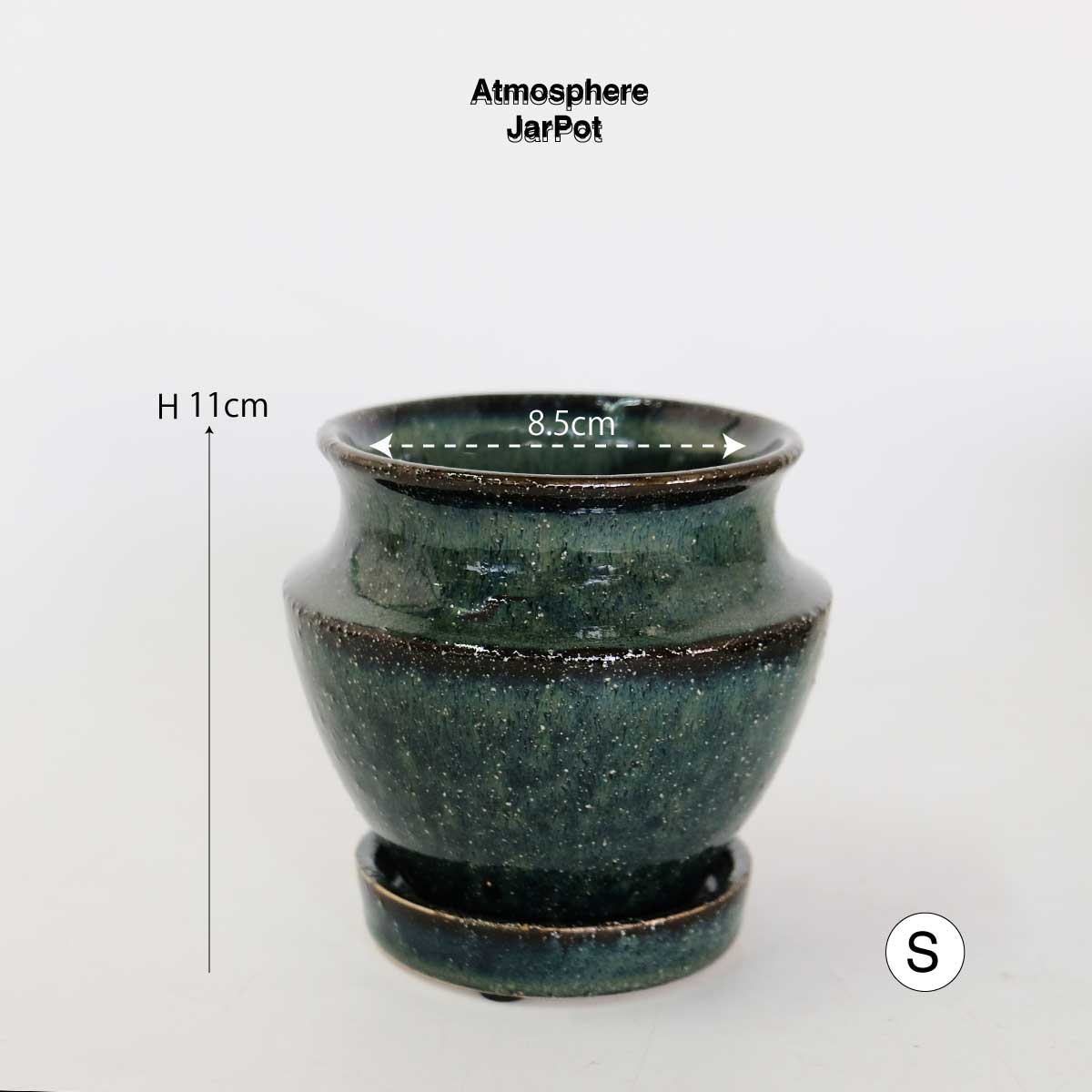 Atmosphere JarPot 【S/M】受皿付き 底穴有り 壺型 シンプル 植木鉢 おしゃれ S径φ12cm 高11cm M径φ16cm 高13cm　ホワイト ターコイズ ブラウン ３カラー