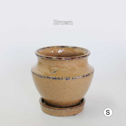 Atmosphere JarPot 【S/M】受皿付き 底穴有り 壺型 シンプル 植木鉢 おしゃれ S径φ12cm 高11cm M径φ16cm 高13cm　ホワイト ターコイズ ブラウン ３カラー