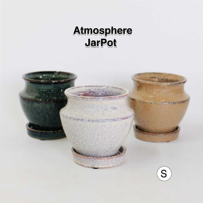Atmosphere JarPot 【S/M】受皿付き 底穴有り 壺型 シンプル 植木鉢 おしゃれ S径φ12cm 高11cm M径φ16cm 高13cm　ホワイト ターコイズ ブラウン ３カラー