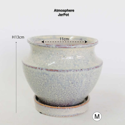 Atmosphere JarPot 【S/M】受皿付き 底穴有り 壺型 シンプル 植木鉢 おしゃれ S径φ12cm 高11cm M径φ16cm 高13cm　ホワイト ターコイズ ブラウン ３カラー