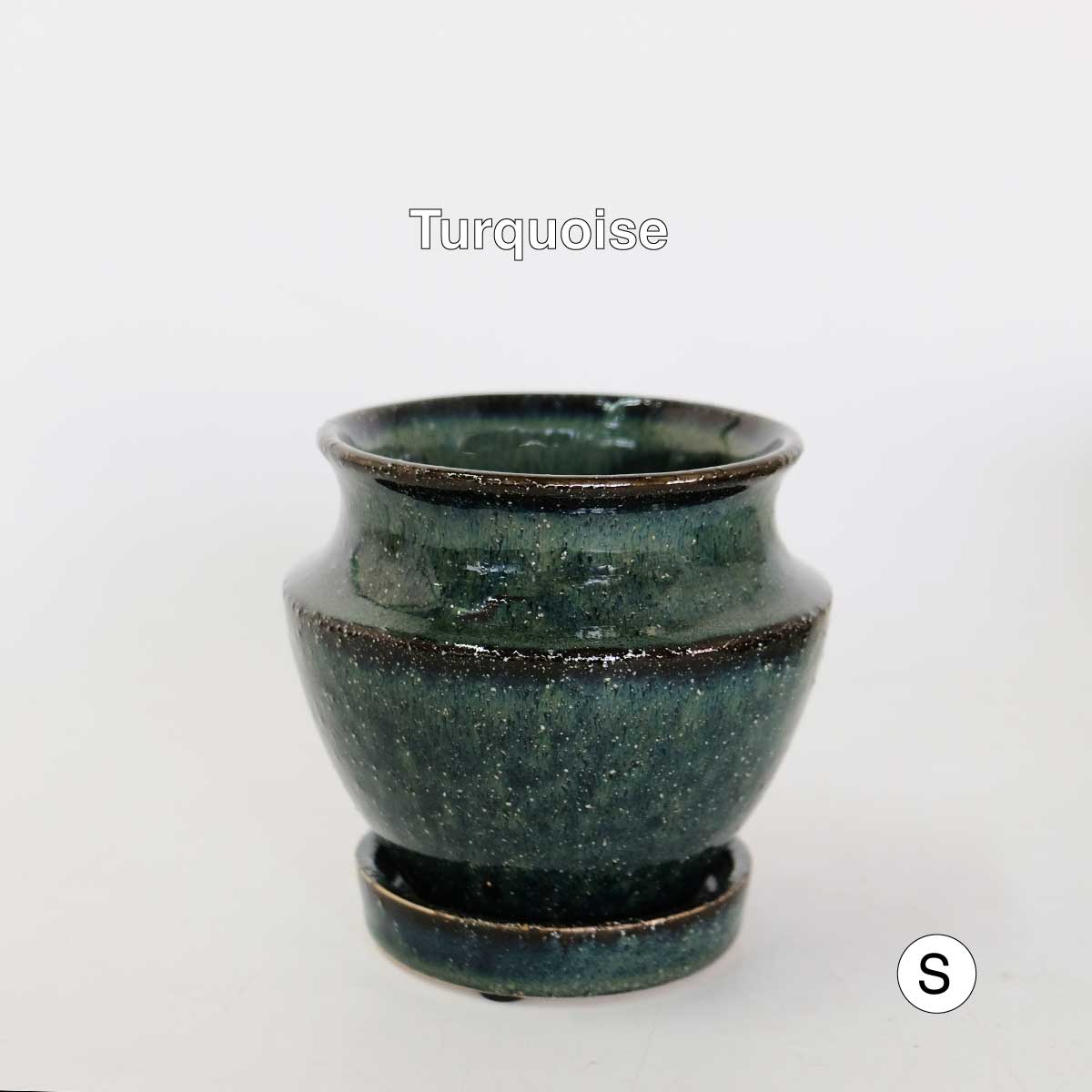 Atmosphere JarPot 【S/M】受皿付き 底穴有り 壺型 シンプル 植木鉢 おしゃれ S径φ12cm 高11cm M径φ16cm 高13cm　ホワイト ターコイズ ブラウン ３カラー