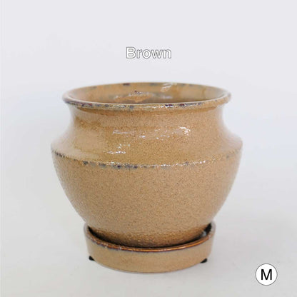 Atmosphere JarPot 【S/M】受皿付き 底穴有り 壺型 シンプル 植木鉢 おしゃれ S径φ12cm 高11cm M径φ16cm 高13cm　ホワイト ターコイズ ブラウン ３カラー