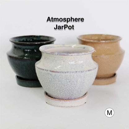 Atmosphere JarPot 【S/M】受皿付き 底穴有り 壺型 シンプル 植木鉢 おしゃれ S径φ12cm 高11cm M径φ16cm 高13cm　ホワイト ターコイズ ブラウン ３カラー