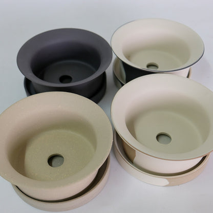FIKA POT フィーカポット 浅鉢 植木鉢 受皿付  寄せ植え 多肉種 盆栽 シンプル  マーブル 陶器鉢 径15.5cm 高6.5cm 底穴あり