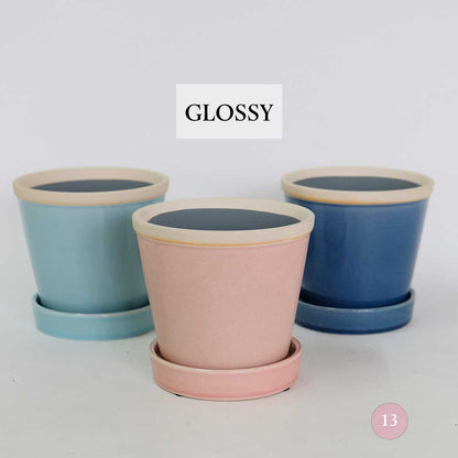 glossy pot 13 植木鉢 おしゃれ 陶器鉢 パステルカラー カラフル 室内 径13cm 高11.5cm 底穴ありサクラ スカイ サファイア 4号