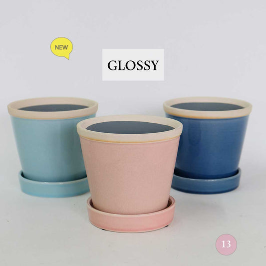glossy pot 13 植木鉢 おしゃれ 陶器鉢 パステルカラー カラフル 室内 径13cm 高11.5cm 底穴ありサクラ スカイ サファイア 4号