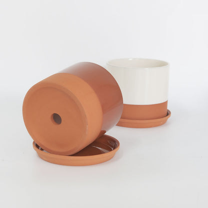 植木鉢 おしゃれ テラコッタ Chaleur Cylinder B＆W12 受皿付