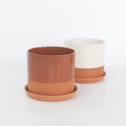 植木鉢 おしゃれ テラコッタ Chaleur Cylinder B＆W12 受皿付