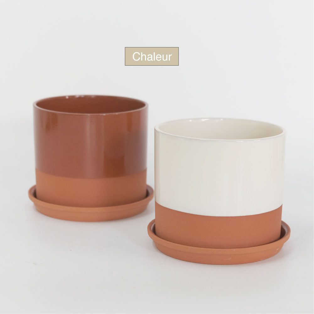 植木鉢 おしゃれ テラコッタ Chaleur Cylinder B＆W12 受皿付