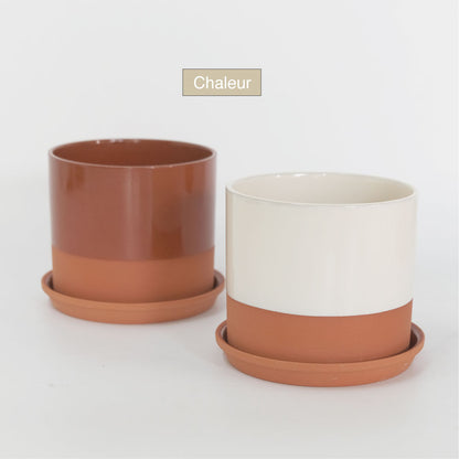 植木鉢 おしゃれ テラコッタ Chaleur Cylinder B＆W12 受皿付