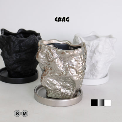 植木鉢 おしゃれ Crag 受皿付 岩石 底穴あり 陶器鉢