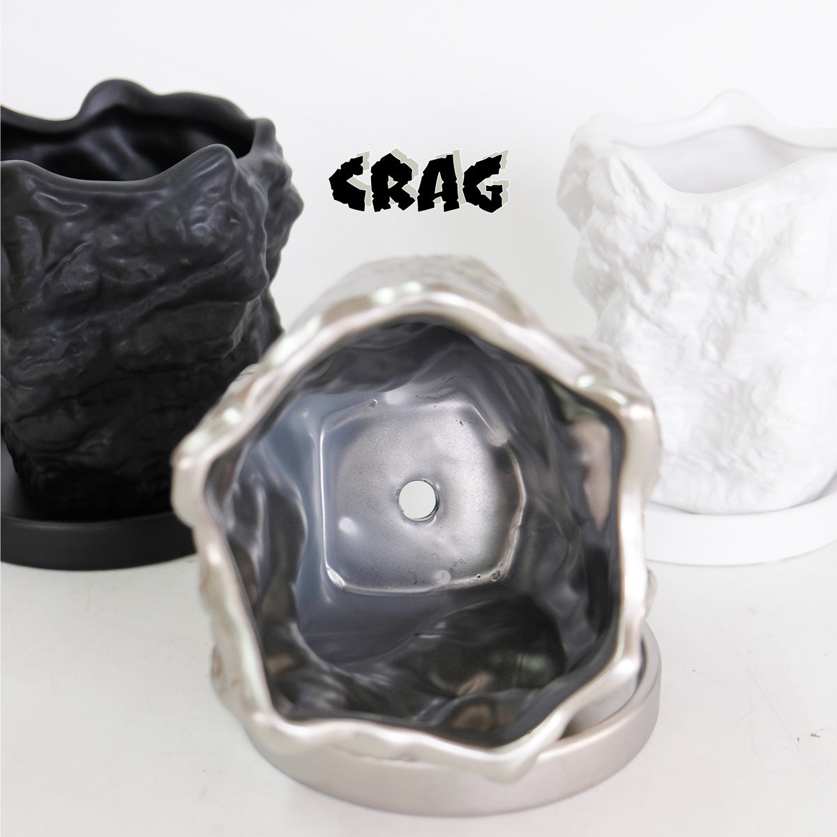 植木鉢 おしゃれ Crag 受皿付 岩石 底穴あり 陶器鉢