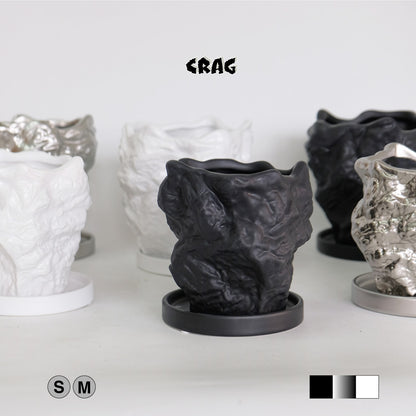 植木鉢 おしゃれ Crag 受皿付 岩石 底穴あり 陶器鉢