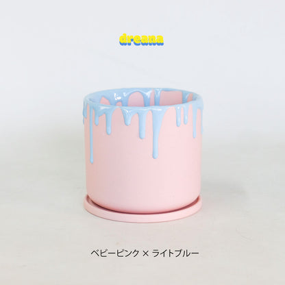植木鉢 陶器 おしゃれ ドリーナ11 受皿付き 3号 径11cm 高10cm 底穴あり FARM 観葉植物 パステルカラー アイシング 液垂れ スイーツ