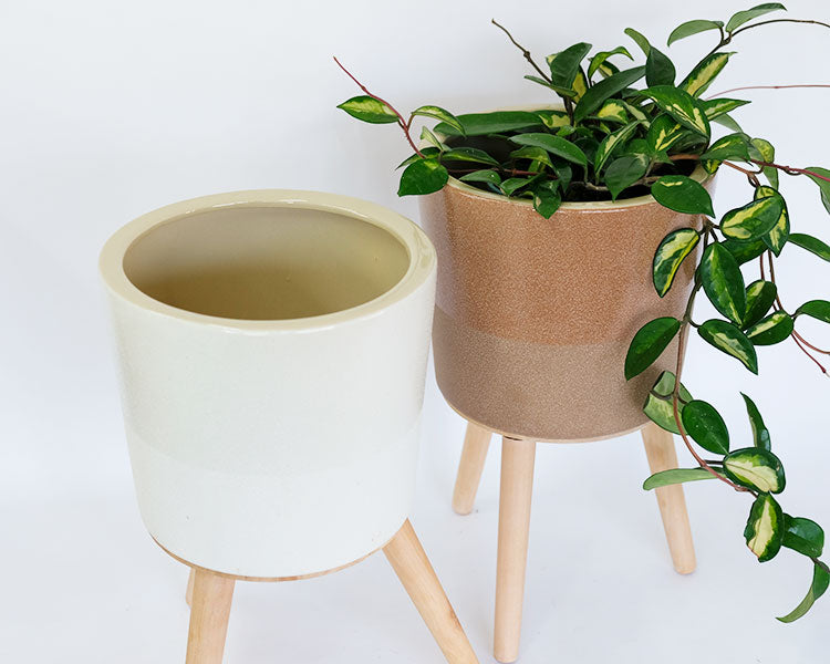 植木鉢 おしゃれ エルナ40 木製脚付き鉢カバーフラワースタンド 室内用 植木鉢スタンド