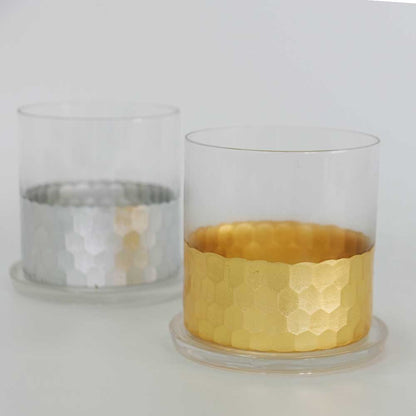 植木鉢 おしゃれ GOLD and SILVER CYLINDER 鉢 受皿付 ガラス 径10.5cm 高10.5cm 底穴あり