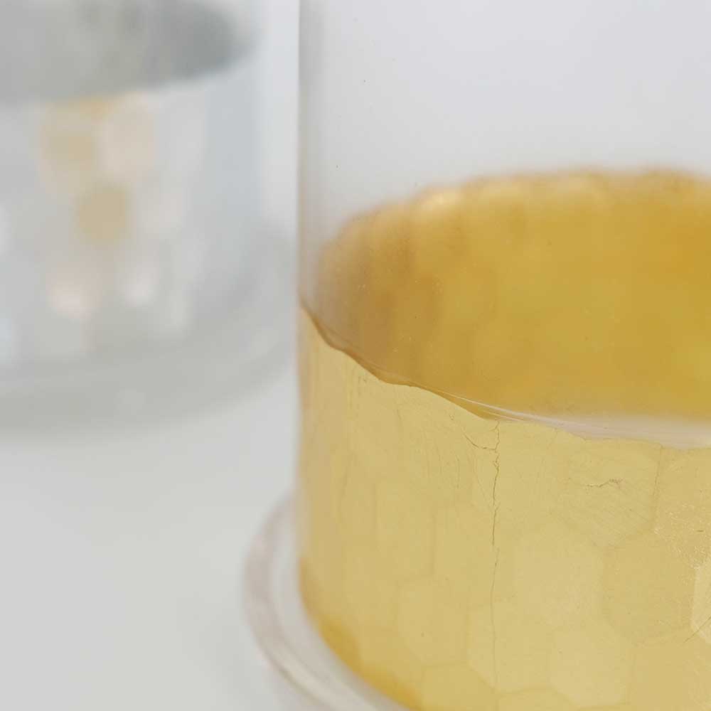 植木鉢 おしゃれ GOLD and SILVER CYLINDER 鉢 受皿付 ガラス 径10.5cm 高10.5cm 底穴あり
