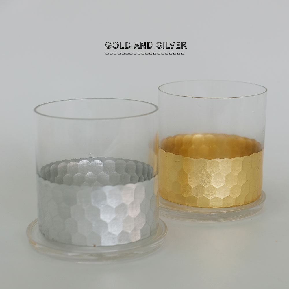 植木鉢 おしゃれ GOLD and SILVER CYLINDER 鉢 受皿付 ガラス 径10.5cm 高10.5cm 底穴あり