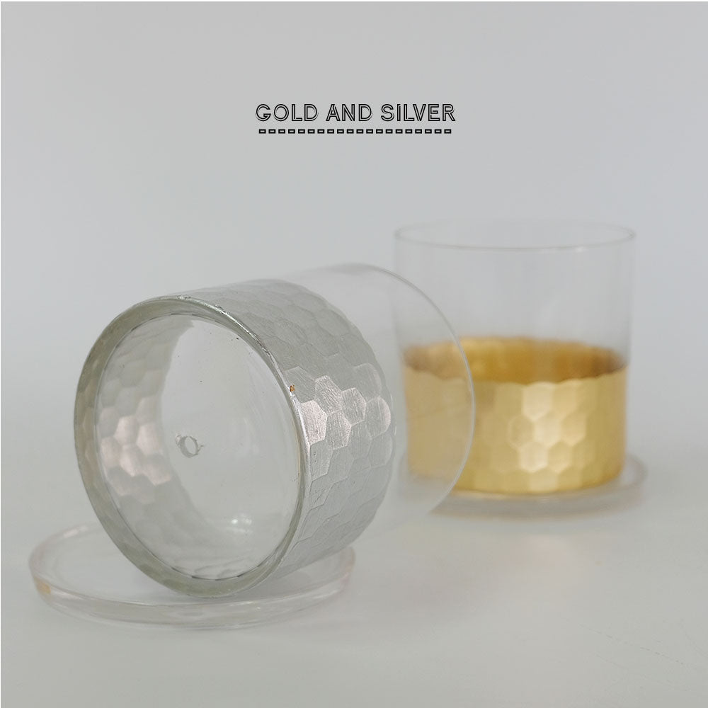 植木鉢 おしゃれ GOLD and SILVER CYLINDER 鉢 受皿付 ガラス 径10.5cm 高10.5cm 底穴あり