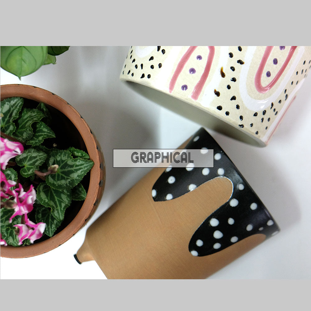 おしゃれ  鉢カバー グラフィカルシリーズ 植木鉢 セラミック 鉢 インテリア 底穴なし 径14cm 高さ11cm 他