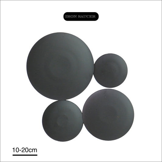 ブラックアイアンソーサー薄タイプパウダースチールコート10cmから20cm