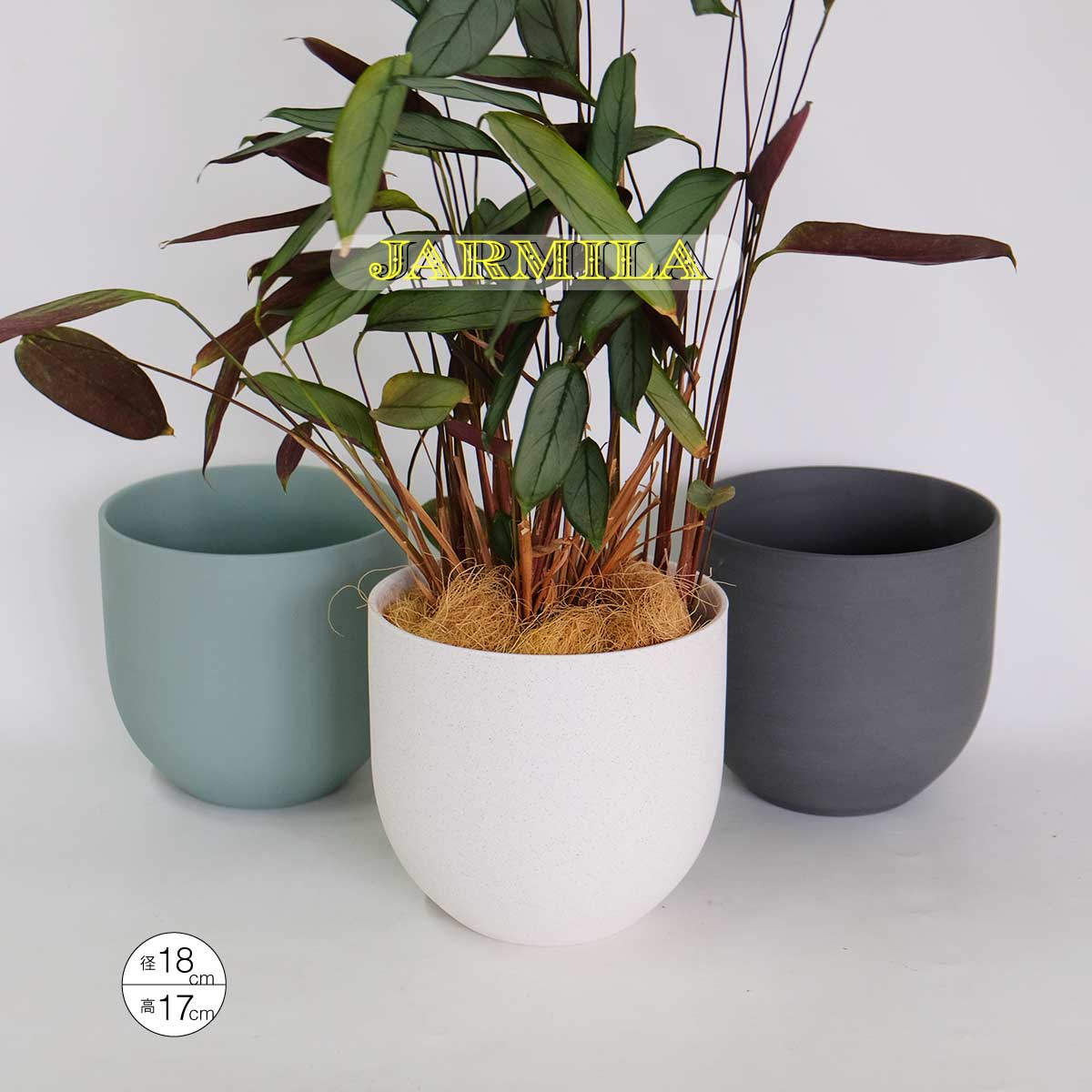植木鉢 陶器 おしゃれ ヤルミラ17 鉢カバー 5号  径18cm 高17cm 底穴なし FARM 観葉植物 シンプル くすみカラー ダークグレーグリーン ホワイト 北欧