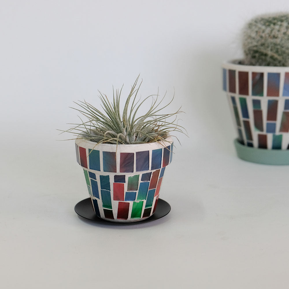 植木鉢 おしゃれ モザイクポット アイアンソーサー付  / 7 径7.5cm 高6cm / 10  径11cm 高9.5cm 底穴あり