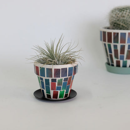 植木鉢 おしゃれ モザイクポット アイアンソーサー付  / 7 径7.5cm 高6cm / 10  径11cm 高9.5cm 底穴あり