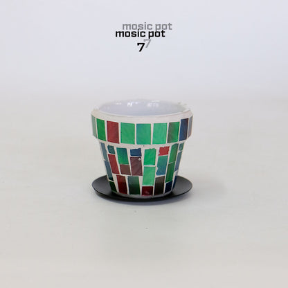 植木鉢 おしゃれ モザイクポット アイアンソーサー付  / 7 径7.5cm 高6cm / 10  径11cm 高9.5cm 底穴あり