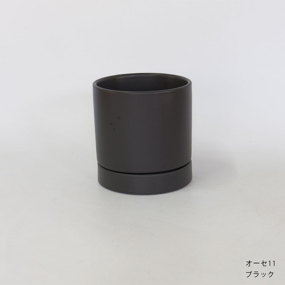 陶器鉢 オーセ11受皿付 おしゃれ シリンダー ミニ鉢 径11.5cm 高11cm 底穴あり