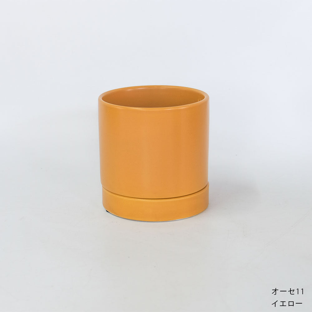陶器鉢 オーセ11受皿付 おしゃれ シリンダー ミニ鉢 径11.5cm 高11cm 底穴あり