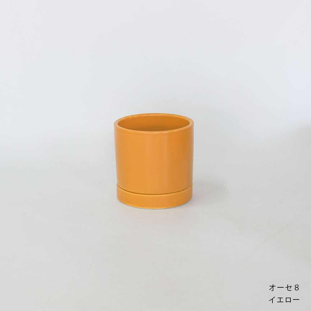 陶器鉢 オーセ８受皿付 おしゃれ シリンダー鉢 ミニ鉢 径8.5cm 高8cm 底穴あり