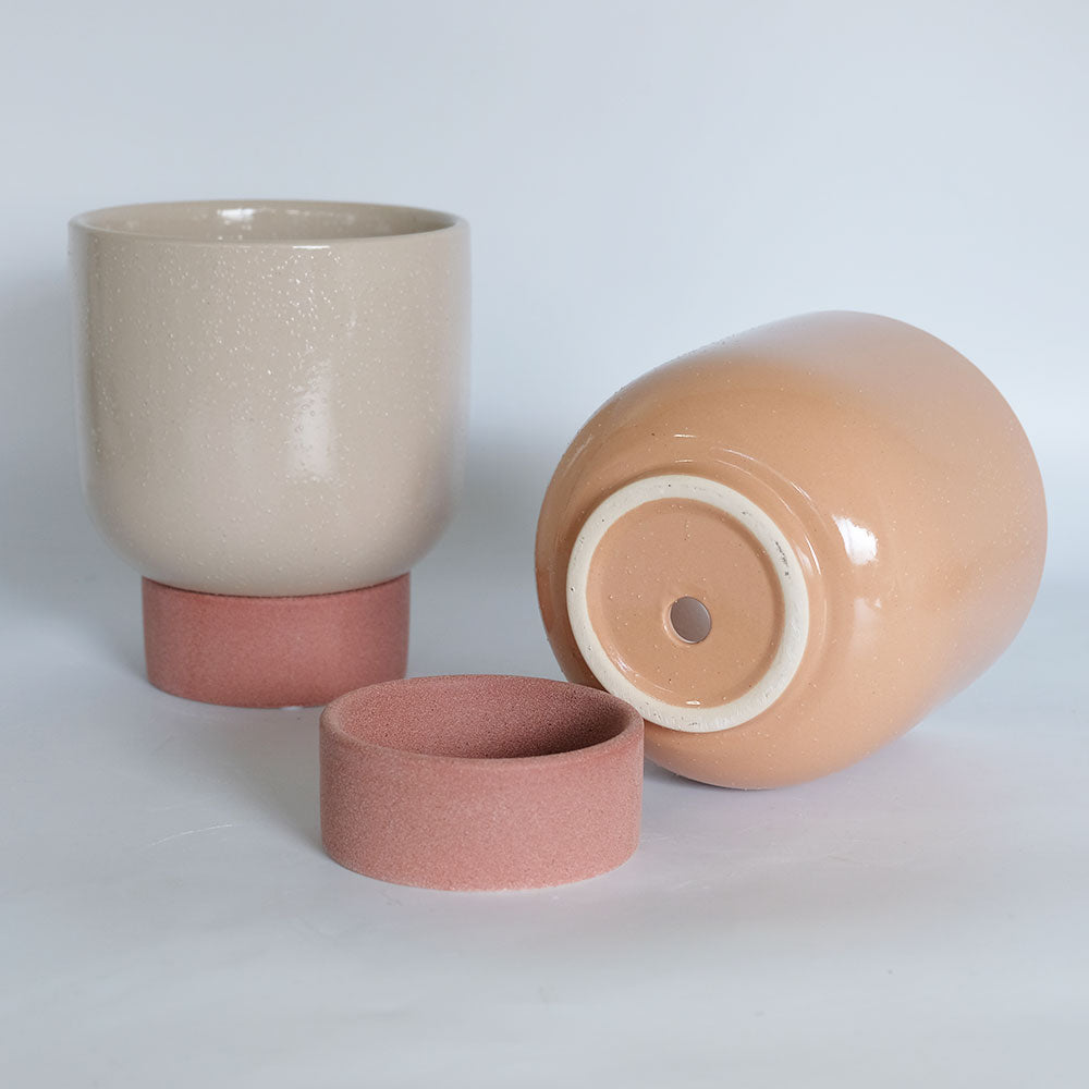 植木鉢 おしゃれ 陶器鉢 スサン16 受皿付 径16cm 高15cm 底穴あり