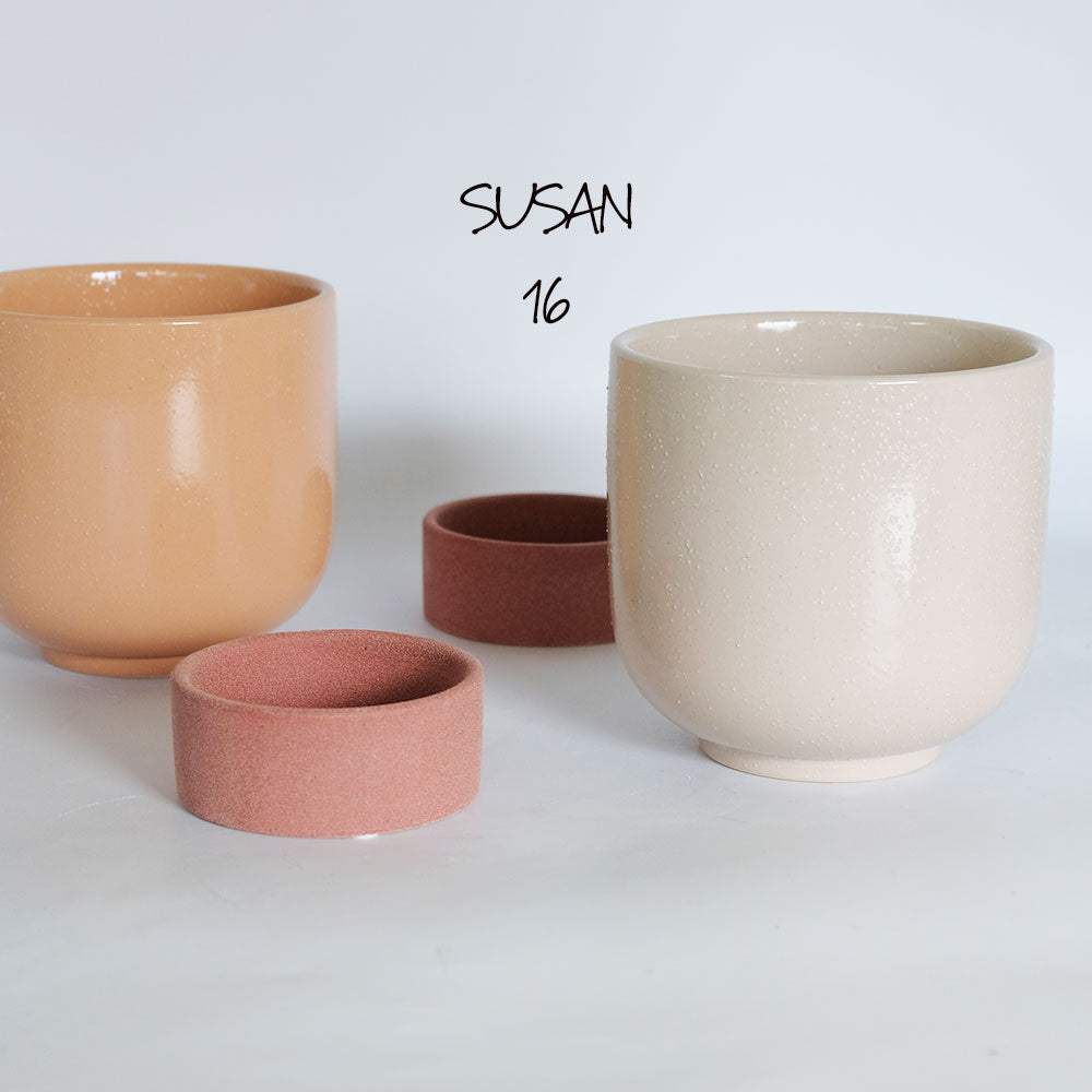 植木鉢 おしゃれ 陶器鉢 スサン16 受皿付 径16cm 高15cm 底穴あり